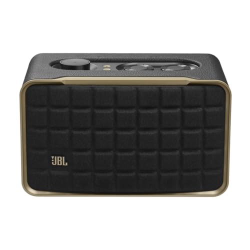 JBL Authentics 200 Smart Home Lautsprecher, Retro Design, Bluetooth, Quadrex Grill, Google Assistant, Alexa, AirPlay, JBL One App, Schwarz