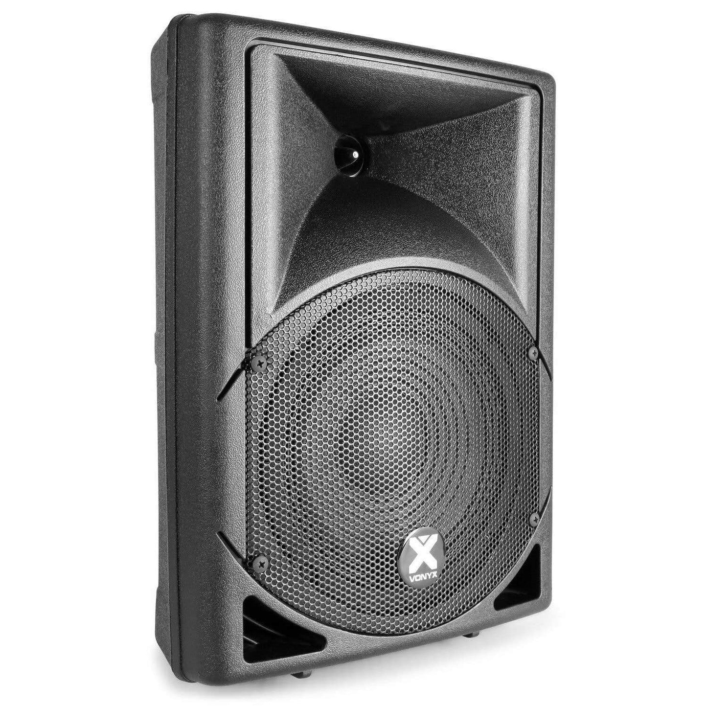 Vonyx VX800BT DJ Boxen Set: 12" aktiver Subwoofer, 2 passive Tops, 800W, Bluetooth, USB, SD, PA Anlage mit Stativen, Schwarz