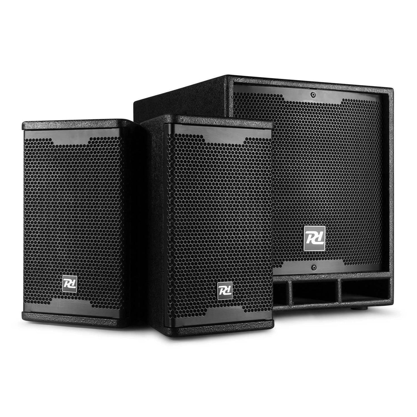 Power Dynamics Combo 1200 PA Lautsprecher 2.1, 12" aktiver Subwoofer, 6,5" Tops, Bluetooth, 1200W, Mobile PA Anlage, DJ Boxen Set