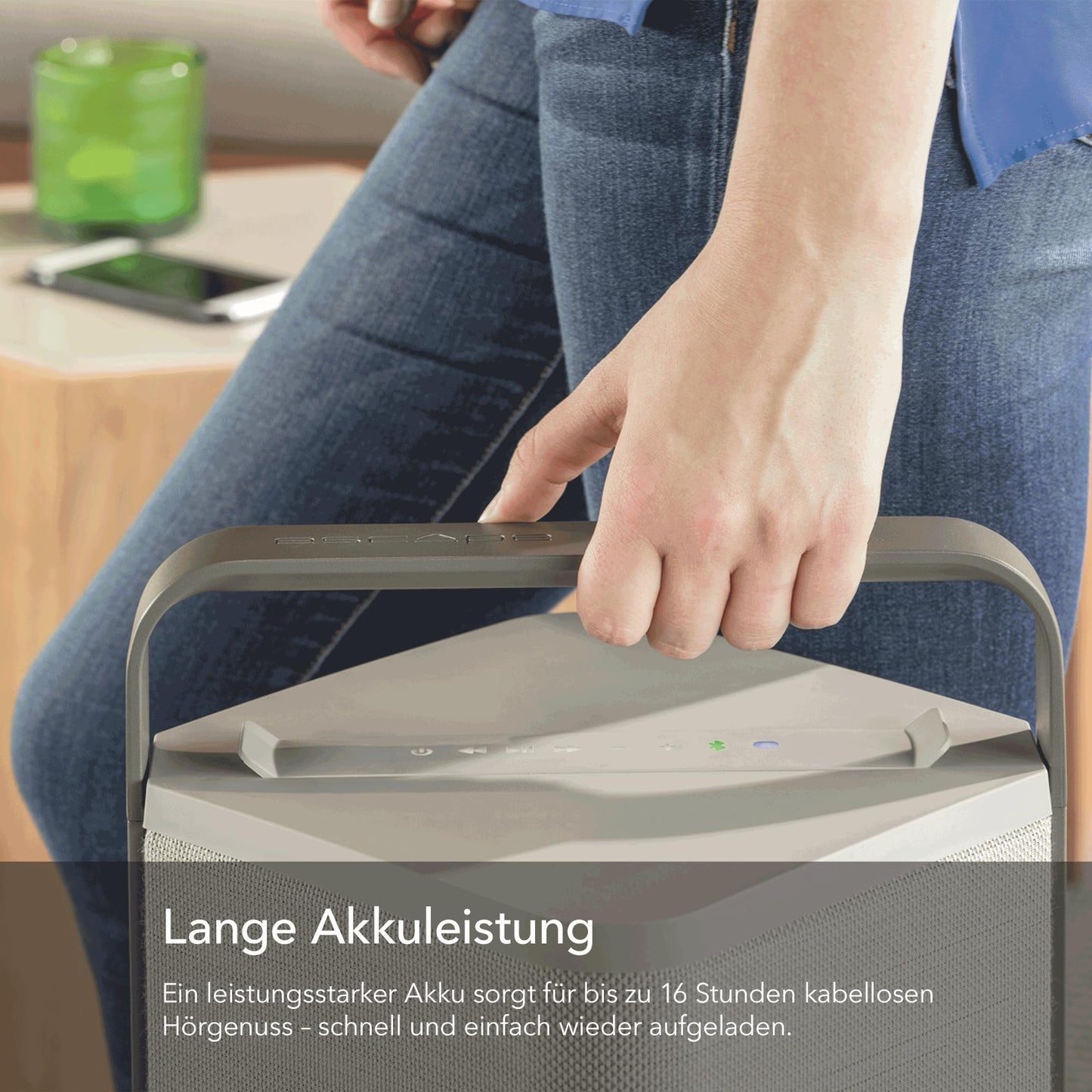 Escape P9 Outdoor Bluetooth Lautsprecher, IPX4, 100W, 16h Akku, kabellos & tragbar, beige – HiFi für Garten & Outdoor