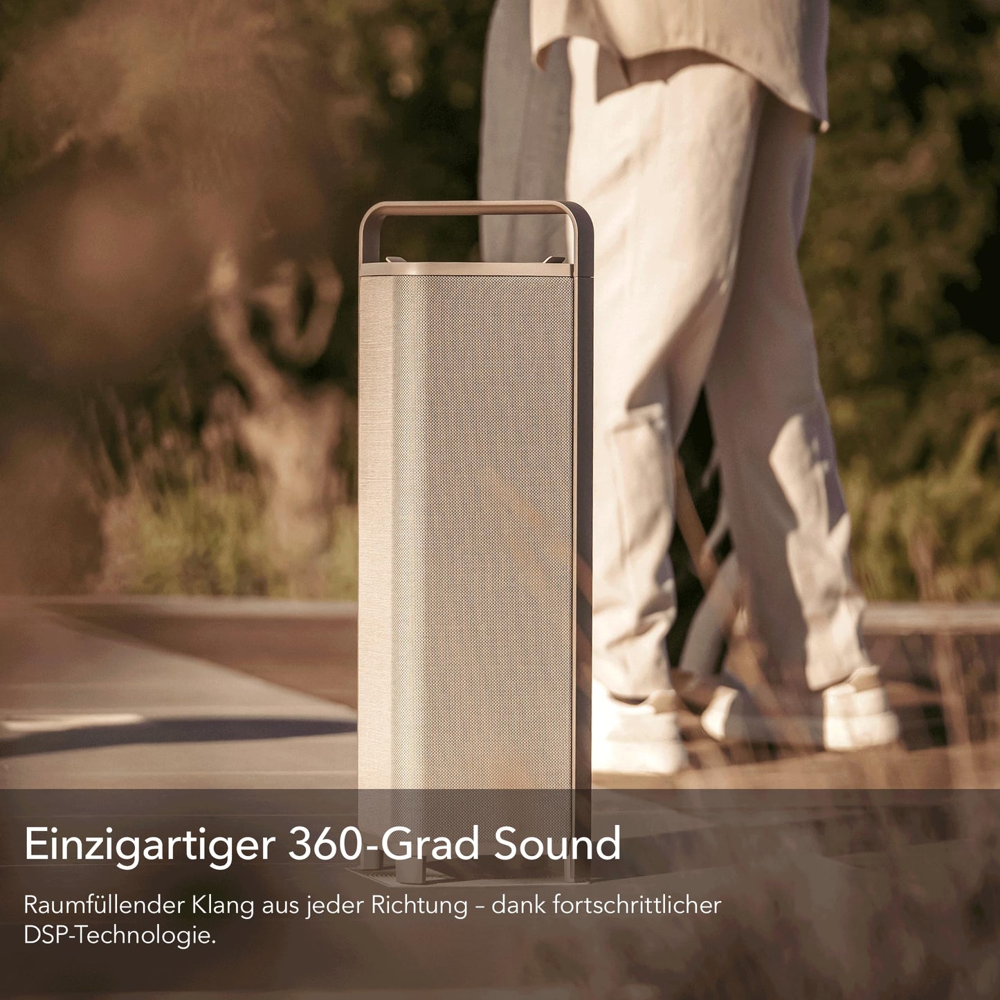 Escape P9 Outdoor Bluetooth Lautsprecher, IPX4, 100W, 16h Akku, kabellos & tragbar, beige – HiFi für Garten & Outdoor