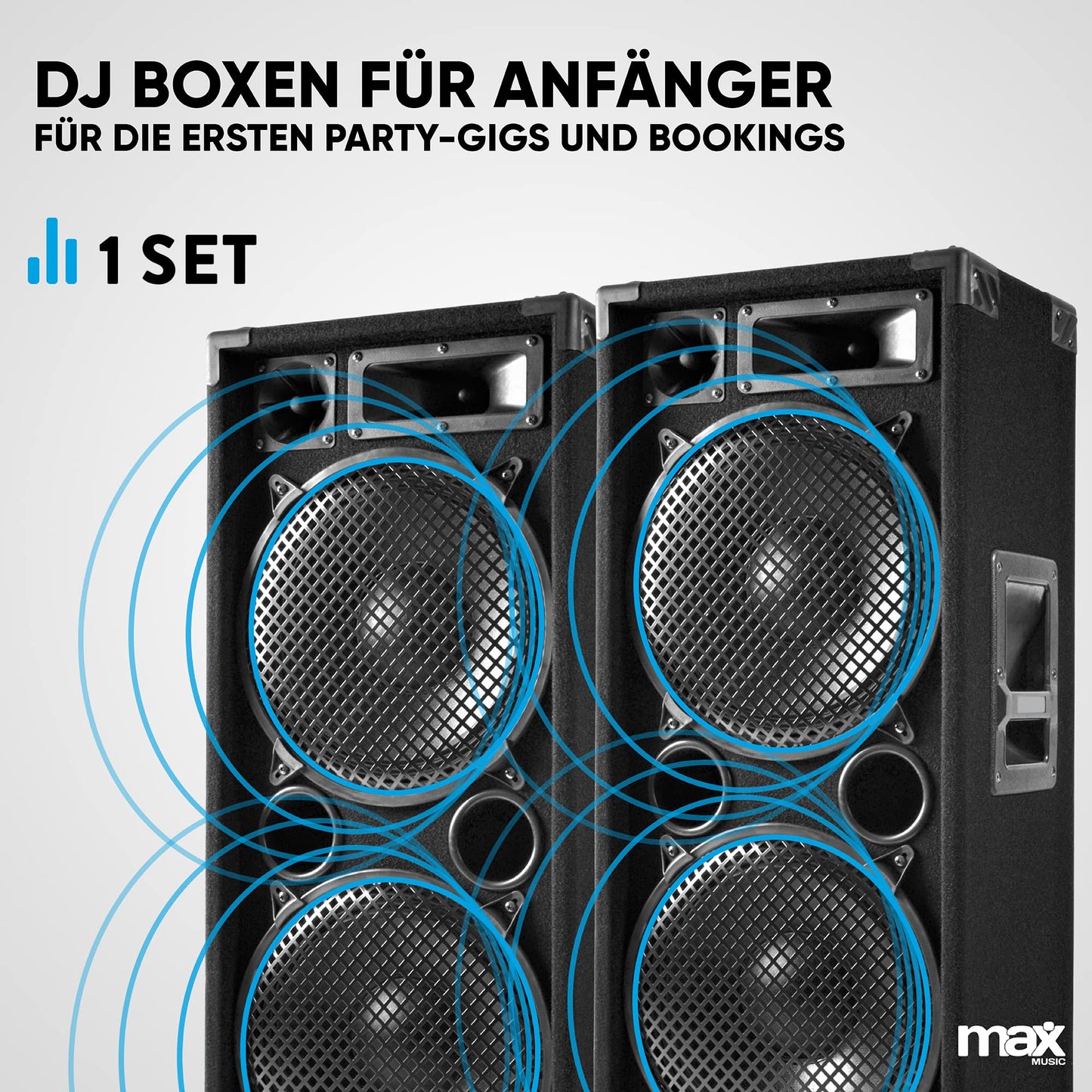 MAX212 DJ Starter Kit: 2800W Boxen Set mit Verstärker, Bluetooth, MP3, USB, 2 Lautsprecher, PA-Anlage Komplettset