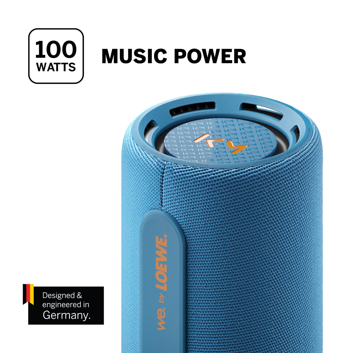 Loewe We. Hear Pro Denim Bluetooth Lautsprecher, 100W, IPX6 wasserresistent, tragbar, 24h Akku, Powerbank, Kooperation mit Kylian Mbappé