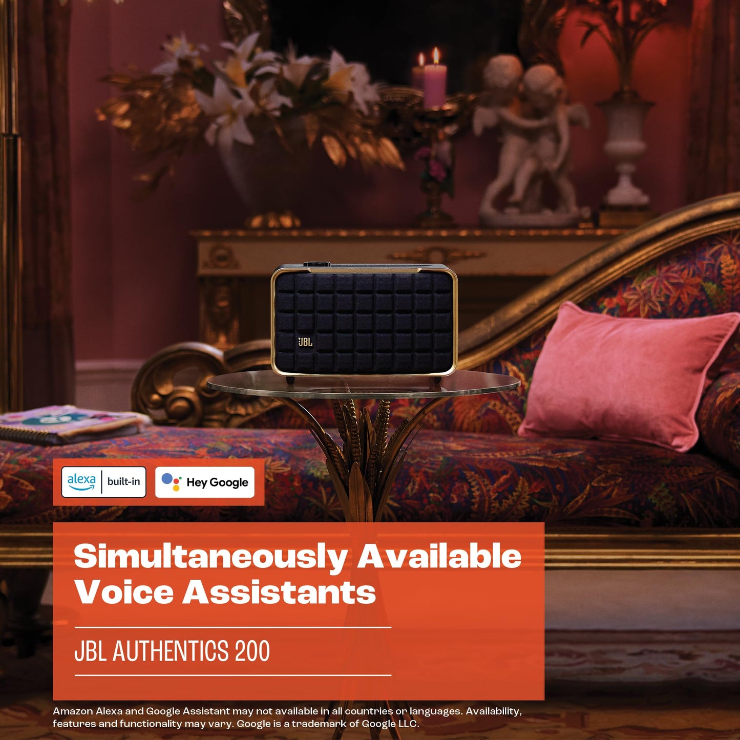 JBL Authentics 200 Smart Home Lautsprecher, Retro Design, Bluetooth, Quadrex Grill, Google Assistant, Alexa, AirPlay, JBL One App, Schwarz