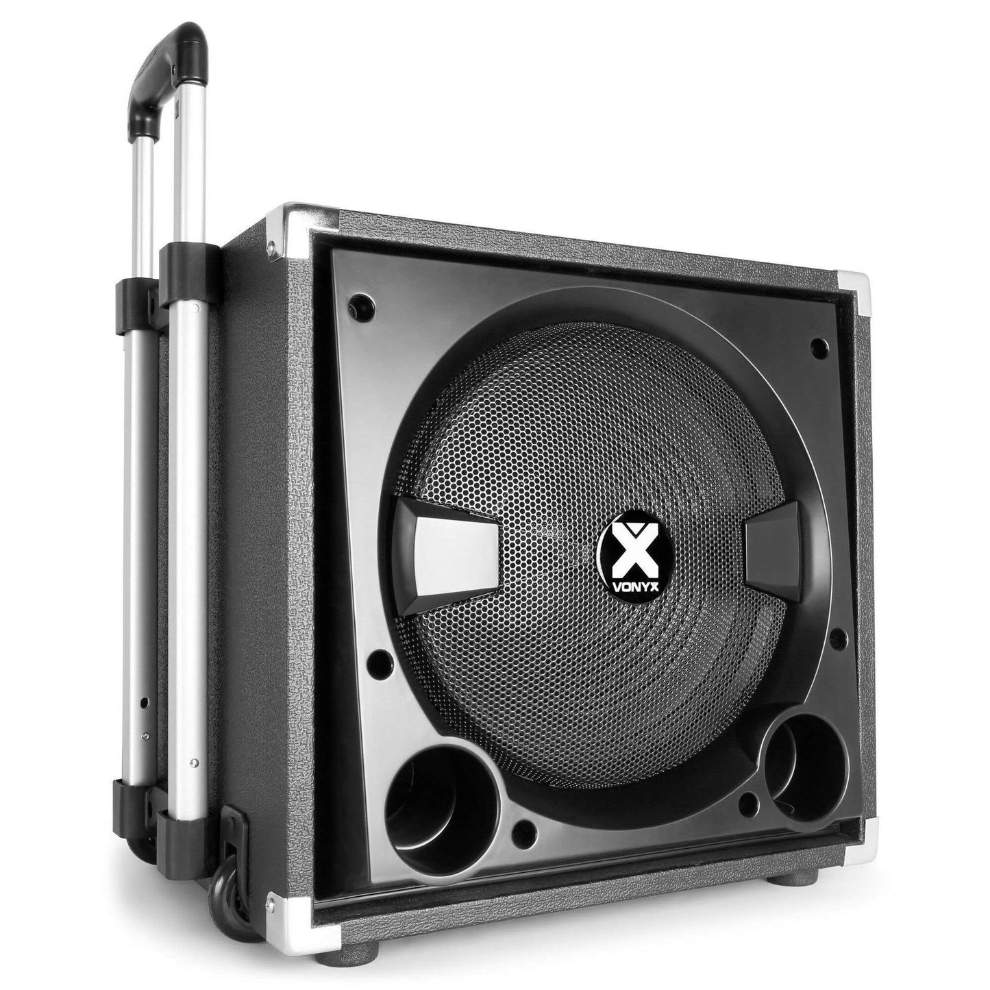 Vonyx VX800BT DJ Boxen Set: 12" aktiver Subwoofer, 2 passive Tops, 800W, Bluetooth, USB, SD, PA Anlage mit Stativen, Schwarz