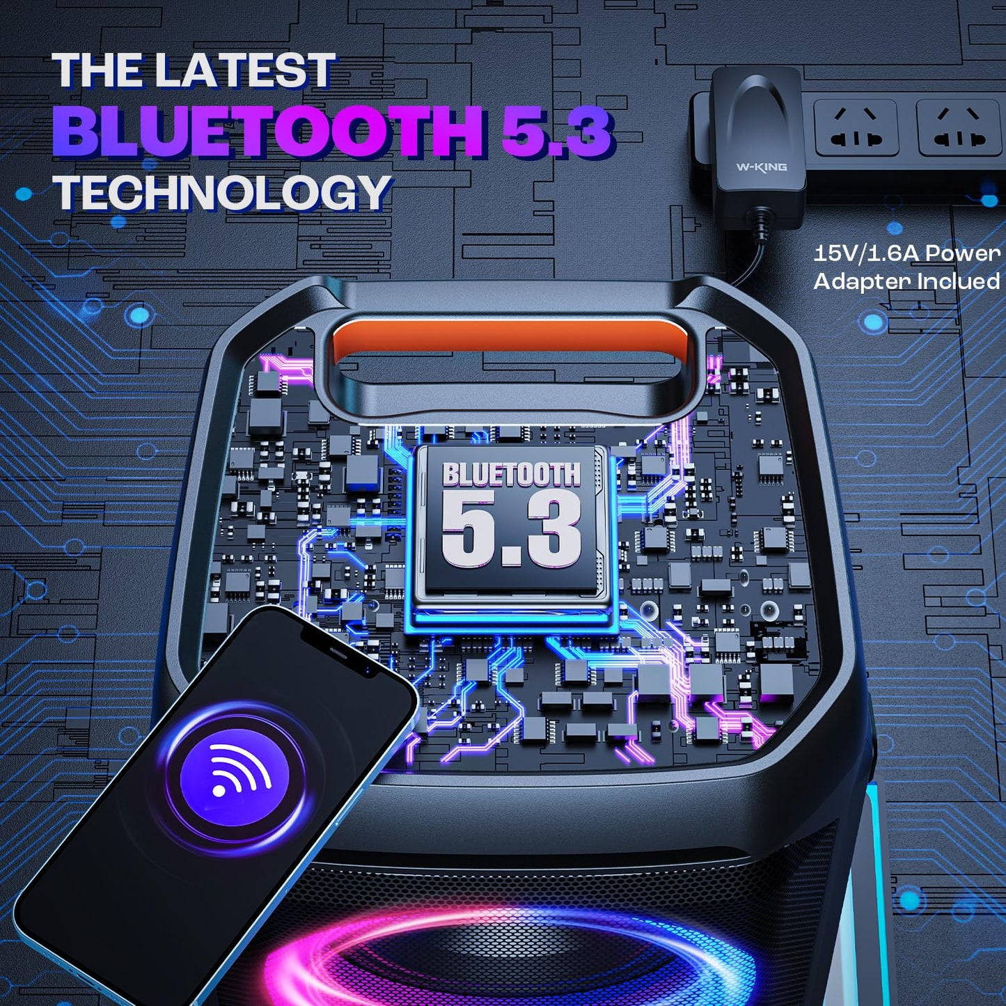 W-KING 240W Peak Party Bluetooth Lautsprecher, Outdoor, IPX6 wasserdicht, 115dB, Dual Bass, BT5.3, 24h Akku, EQ, Echo, DSP, Licht, TF