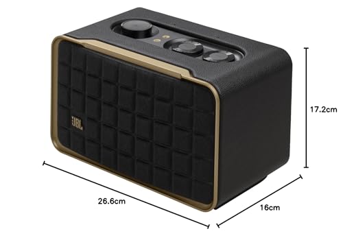 JBL Authentics 200 Smart Home Lautsprecher, Retro Design, Bluetooth, Quadrex Grill, Google Assistant, Alexa, AirPlay, JBL One App, Schwarz