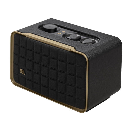 JBL Authentics 200 Smart Home Lautsprecher, Retro Design, Bluetooth, Quadrex Grill, Google Assistant, Alexa, AirPlay, JBL One App, Schwarz