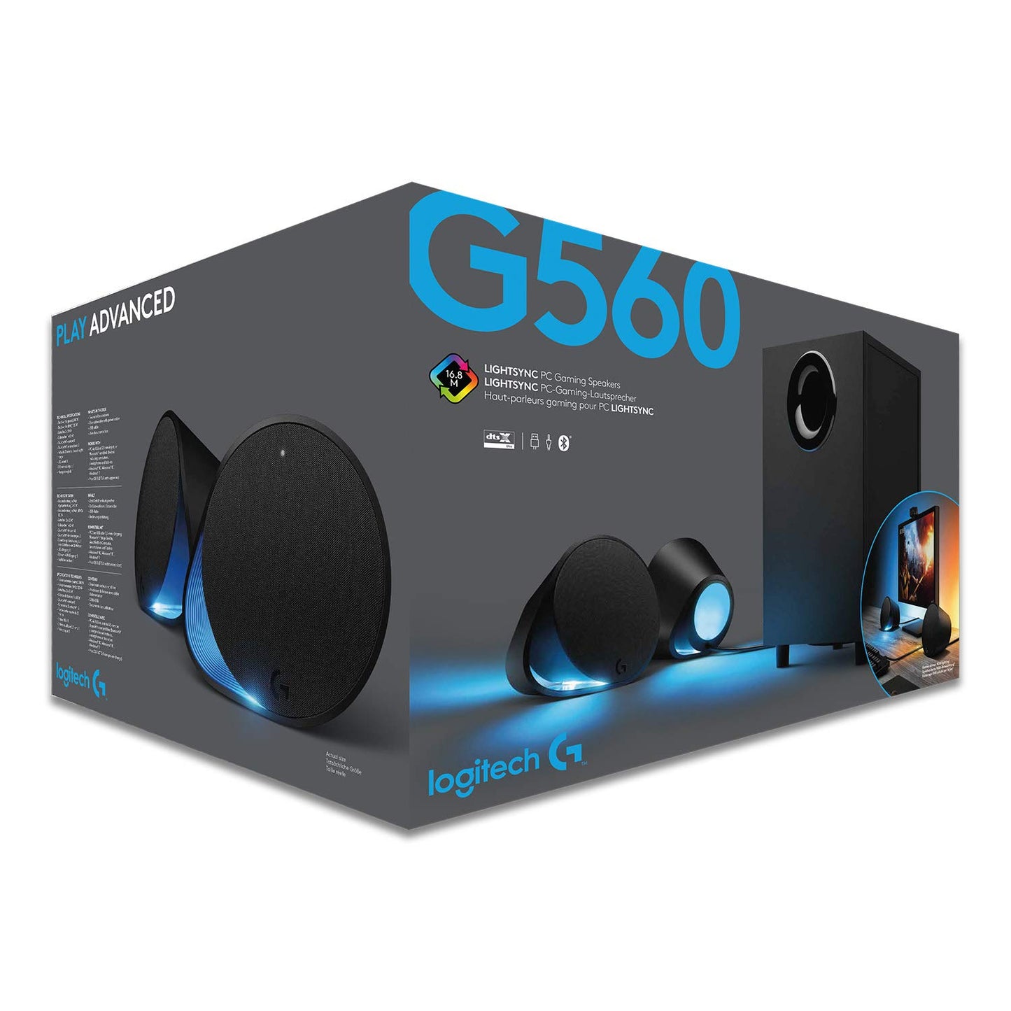 Logitech G560 Gaming Lautsprecher mit DTS:X Ultra, LIGHTSYNC RGB, 2 Satelliten & Subwoofer, immersives Sound-Erlebnis, Schwarz