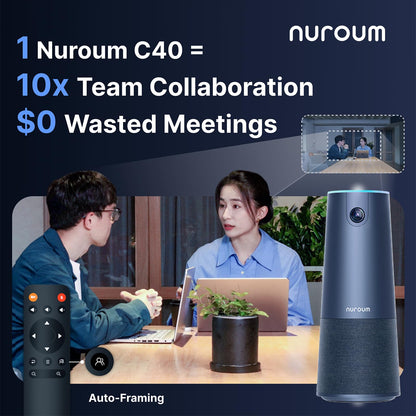 Nuroum C40 Videokonferenz Webcam mit Mikrofon & Lautsprecher, 120° Weitwinkel, Auto-Framing, 5X Zoom, 2K FHD, Fernbedienung, für Zoom/Teams