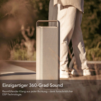 Escape P9 Outdoor Bluetooth Lautsprecher, IPX4, 100W, 16h Akku, kabellos & tragbar, beige – HiFi für Garten & Outdoor