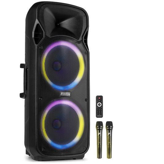 Fenton FT212LED MK2 Partybox Bluetooth Lautsprecher 1400W, 15" LED Subwoofer, Mikrofon, Akku & Netzbetrieb, AUX, USB, Stereo-Pairing