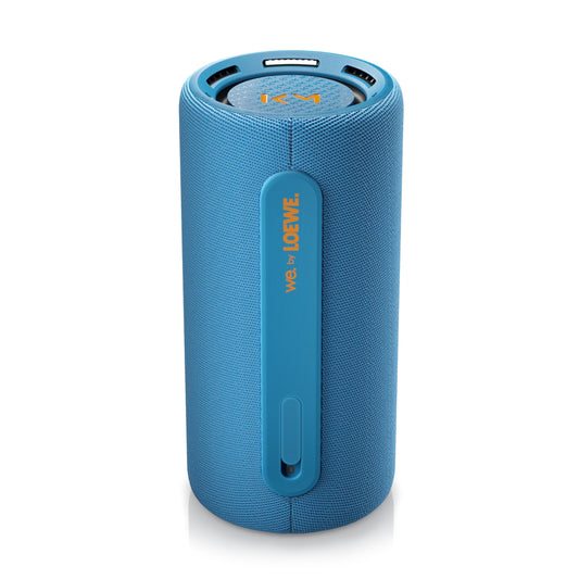 Loewe We. Hear Pro Denim Bluetooth Lautsprecher, 100W, IPX6 wasserresistent, tragbar, 24h Akku, Powerbank, Kooperation mit Kylian Mbappé