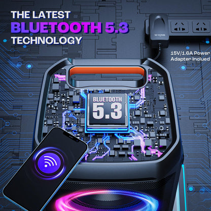 W-KING 240W Peak Party Bluetooth Lautsprecher, Outdoor, IPX6 wasserdicht, 115dB, Dual Bass, BT5.3, 24h Akku, EQ, Echo, DSP, Licht, TF