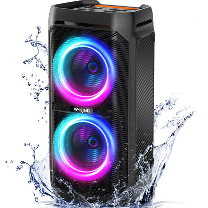 W-KING 240W Peak Party Bluetooth Lautsprecher, Outdoor, IPX6 wasserdicht, 115dB, Dual Bass, BT5.3, 24h Akku, EQ, Echo, DSP, Licht, TF