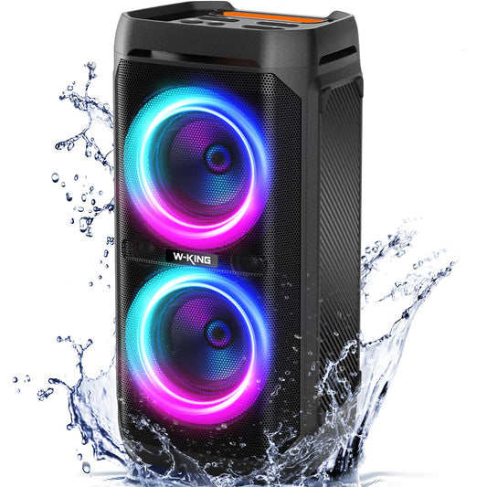 W-KING 240W Peak Party Bluetooth Lautsprecher, Outdoor, IPX6 wasserdicht, 115dB, Dual Bass, BT5.3, 24h Akku, EQ, Echo, DSP, Licht, TF